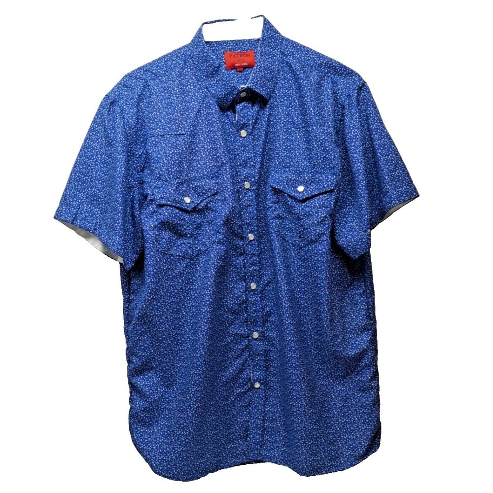 Patron Cito Red Label Men's Blue & White Short Sleeve Pearl Snap Shirt XL